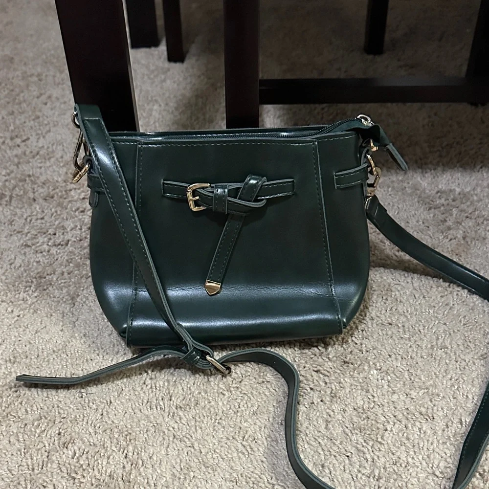 Dark Green Women’s Crossbody Bag with Belt Detail